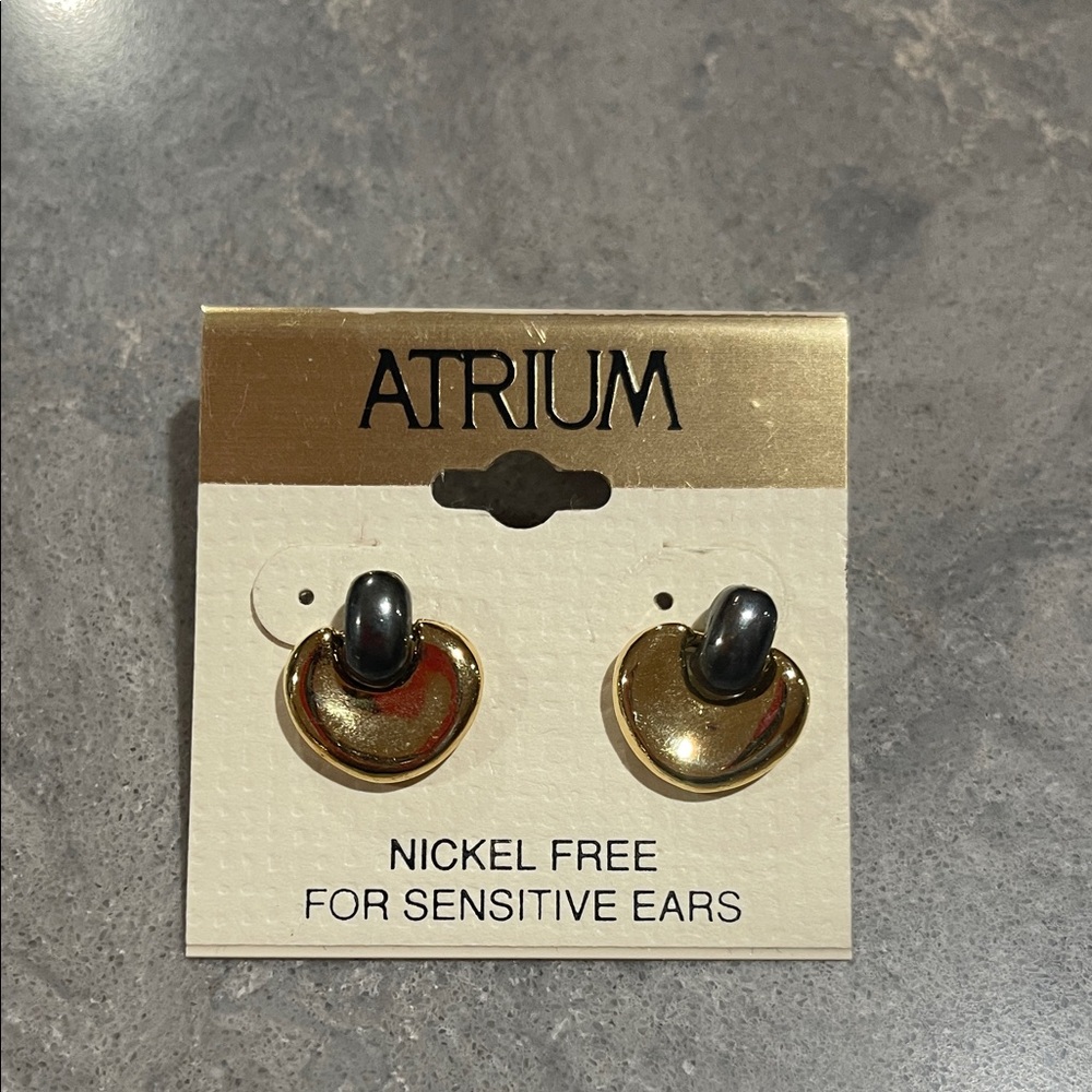 Gold and Black Heart Earrings